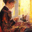 Woman by a Window Feeding Her Dog Art Print 1880 by Mary Cassatt (6 Sizes)