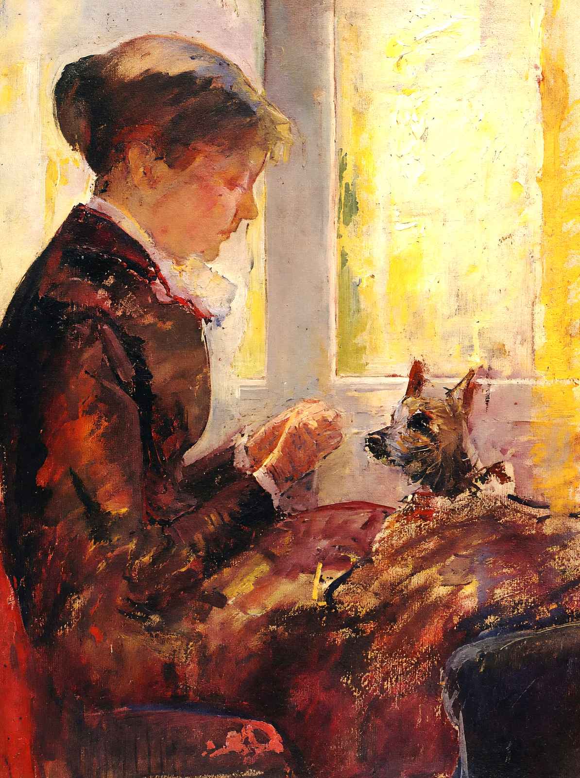 Woman by a Window Feeding Her Dog Art Print 1880 by Mary Cassatt (6 Sizes)