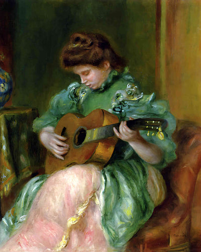 Woman with a Guitar Painting by Pierre-Auguste Renoir 8x10" Art Print - Restored