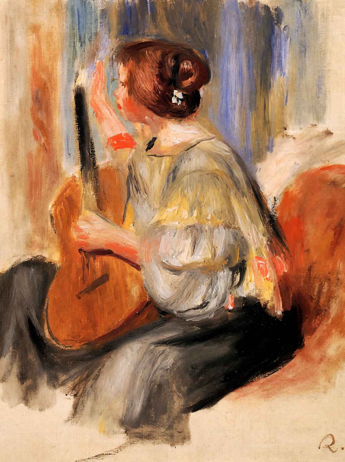 Woman with Guitar Fine Art Print Painting by Pierre-Auguste Renoir (6 Sizes)