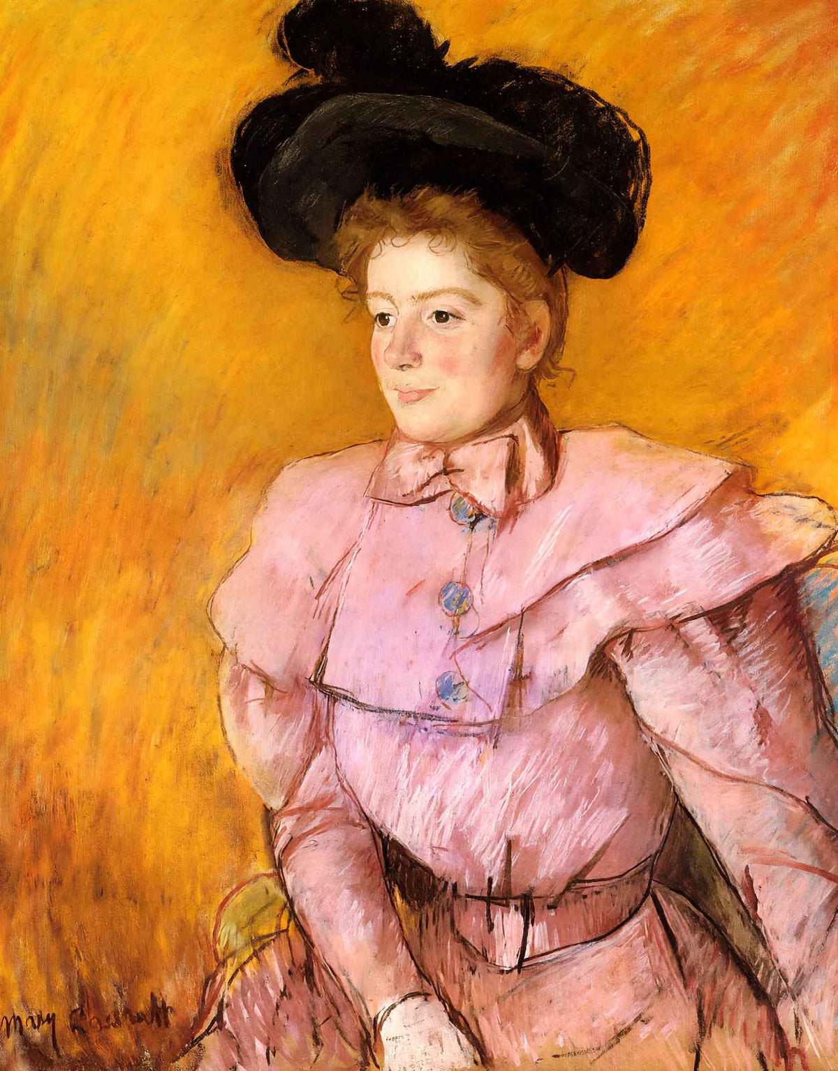 Woman in a Black Hat and a Raspberry Pink Costume 1900 Cassatt Print (6 Sizes)