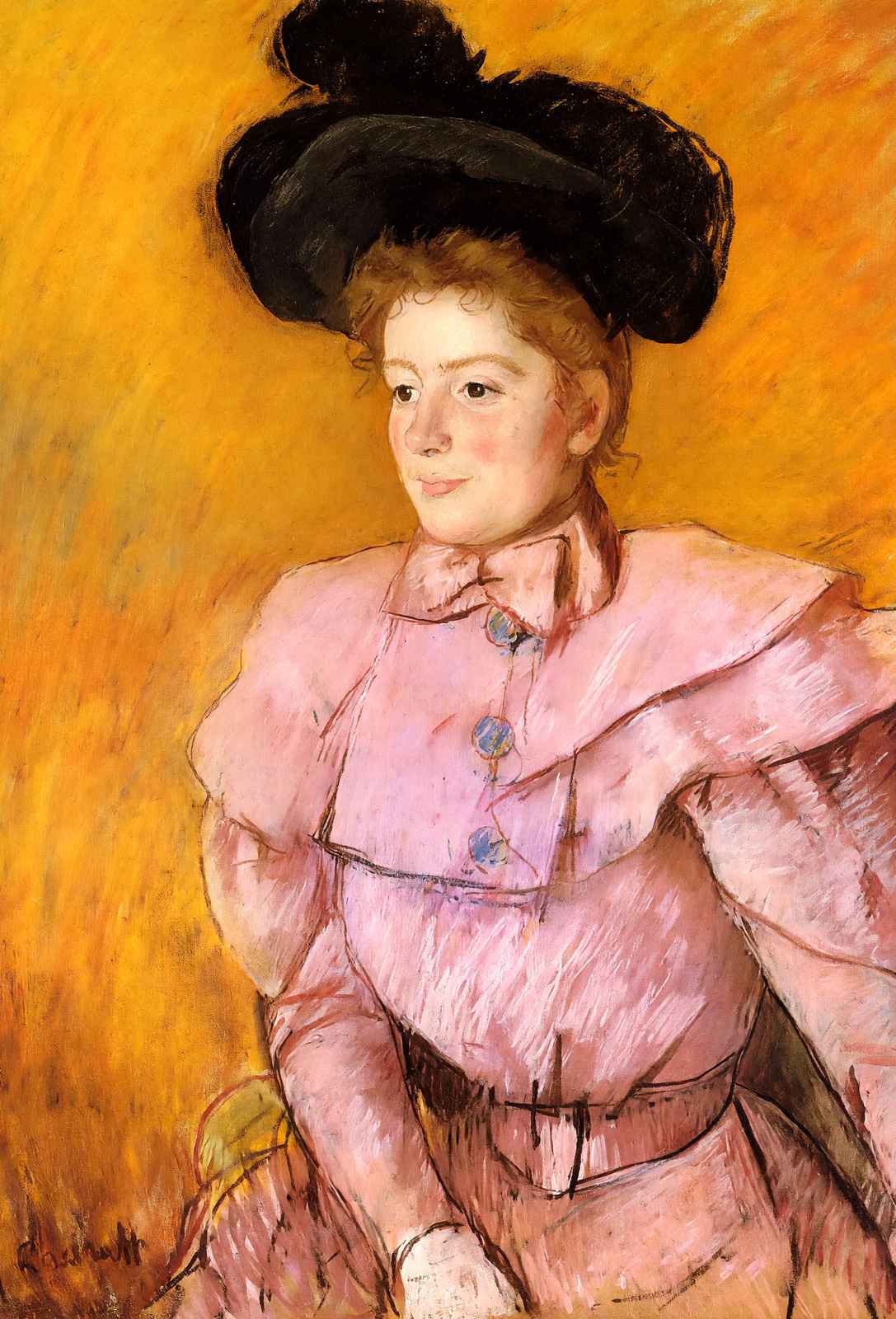 Woman in a Black Hat and a Raspberry Pink Costume 1900 Cassatt Print (6 Sizes)