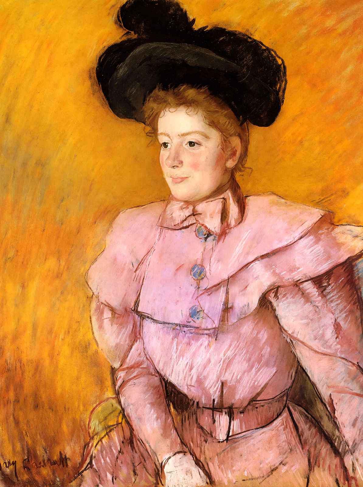 Woman in a Black Hat and a Raspberry Pink Costume 1900 Cassatt Print (6 Sizes)
