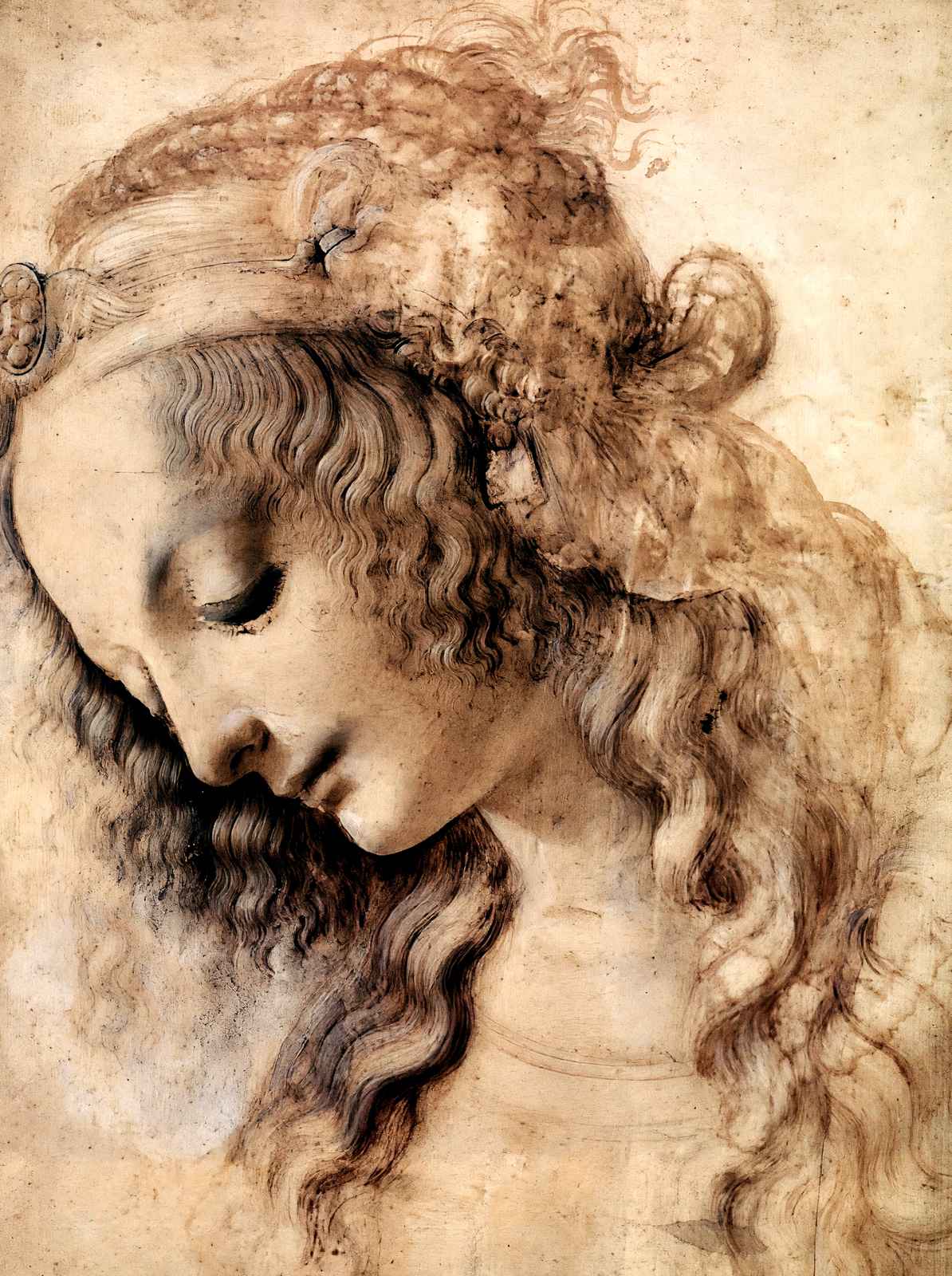 Woman's Head Art Print 1473 Drawing by Leonardo da Vinci (6 Sizes) - Enhanced