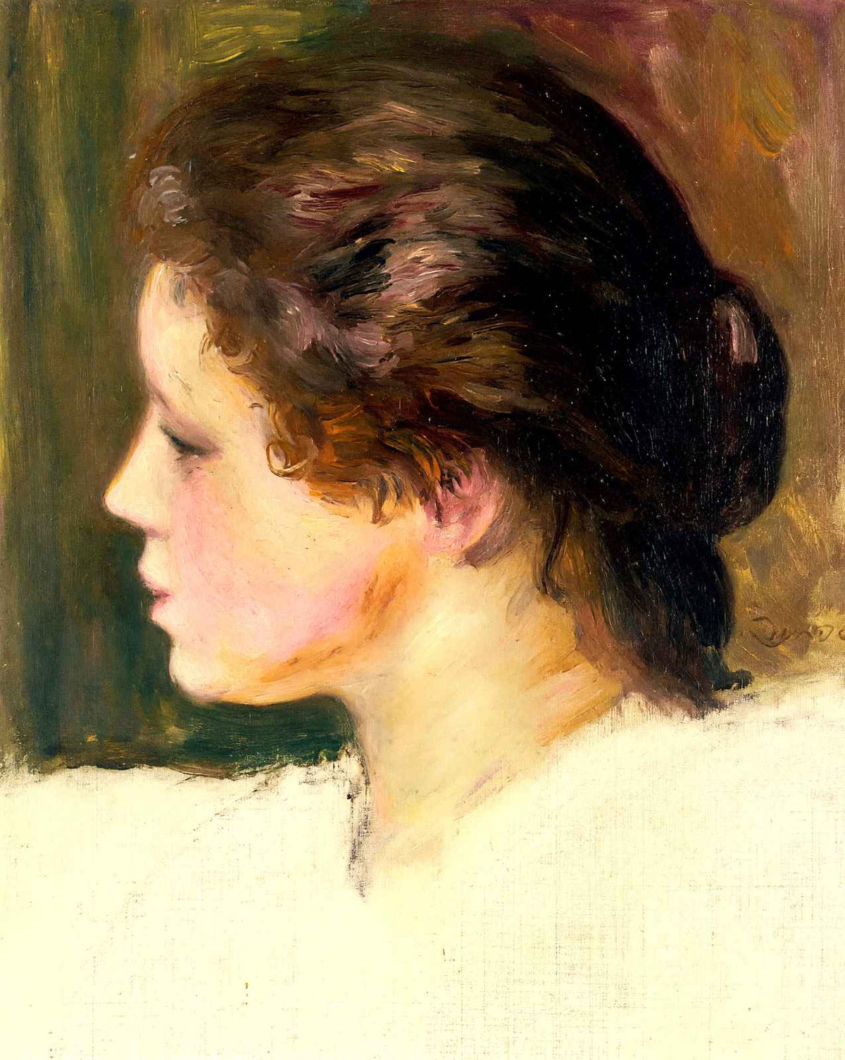 Woman`s Head painting print by Pierre-Auguste Renoir (1887)