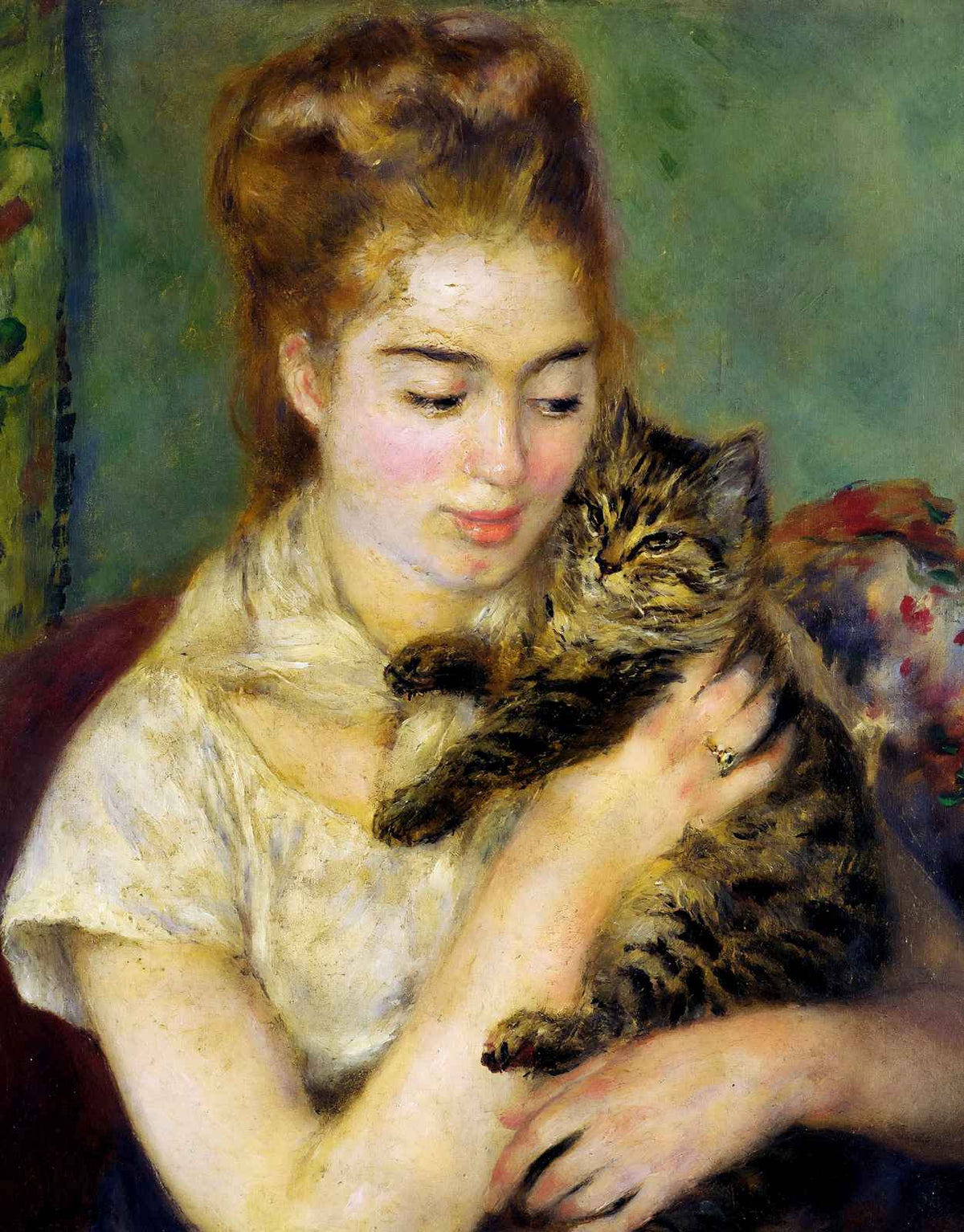 Woman with a Cat Fine Art Print 1875 Painting by Pierre-Auguste Renoir (6 Sizes)
