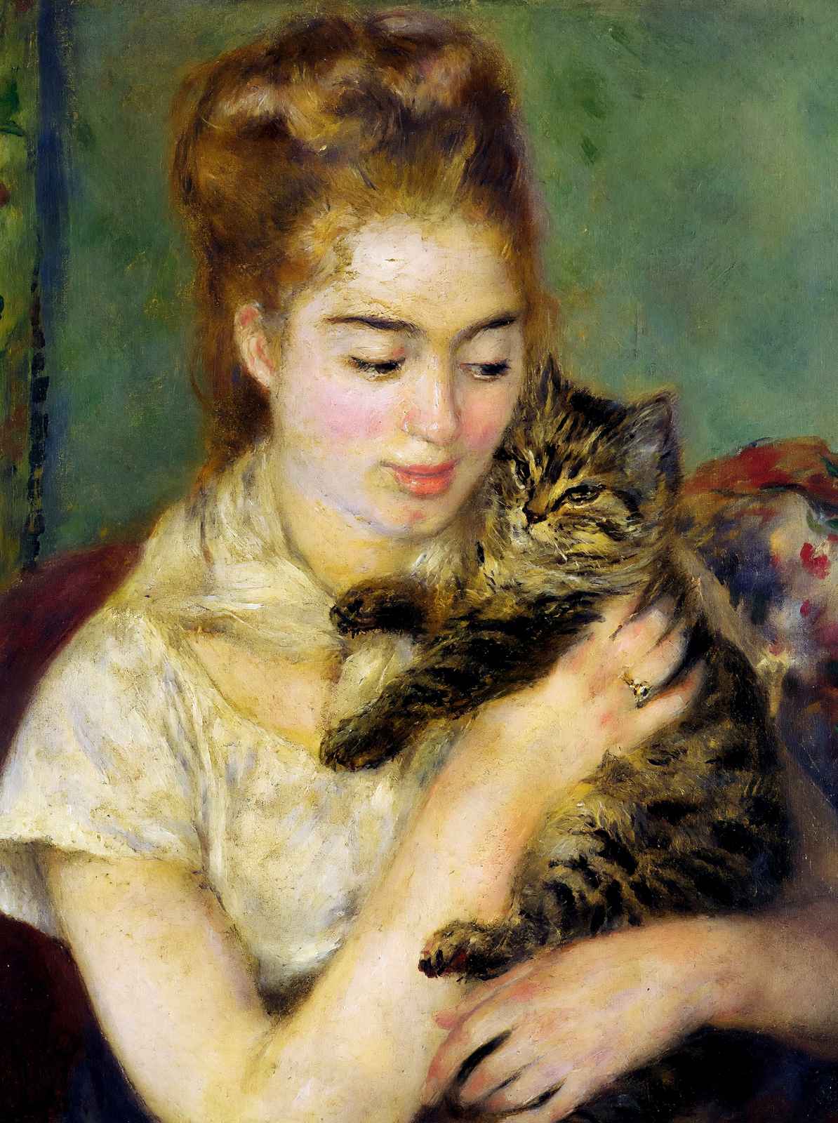 Woman with a Cat Fine Art Print 1875 Painting by Pierre-Auguste Renoir (6 Sizes)