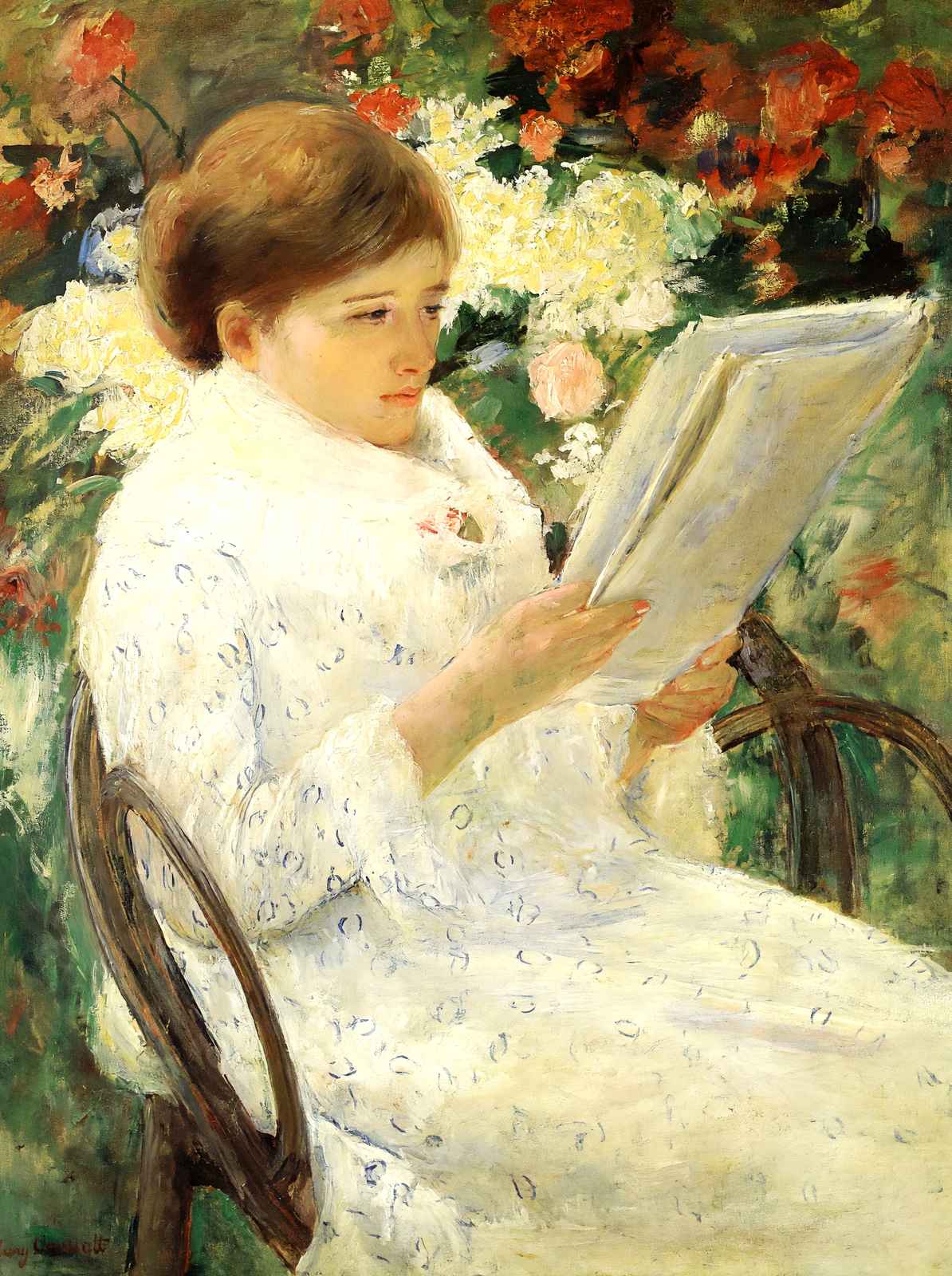 Woman Reading in a Garden Art Print 1880 Painting by Mary Cassatt (6 Sizes)