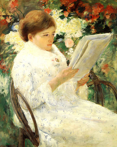 Woman Reading in a Garden painting print by Mary Cassatt (1880)