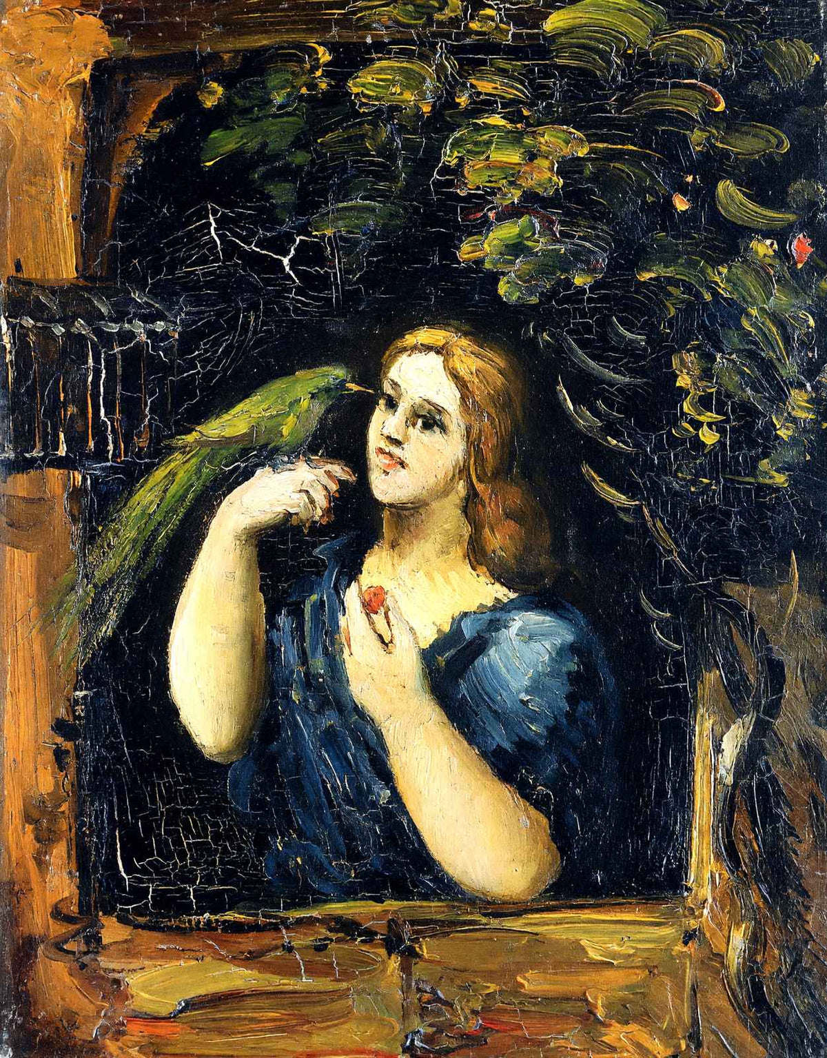 Woman with Parrot Fine Art Print 1864 Painting by Paul Cezanne (6 Sizes)