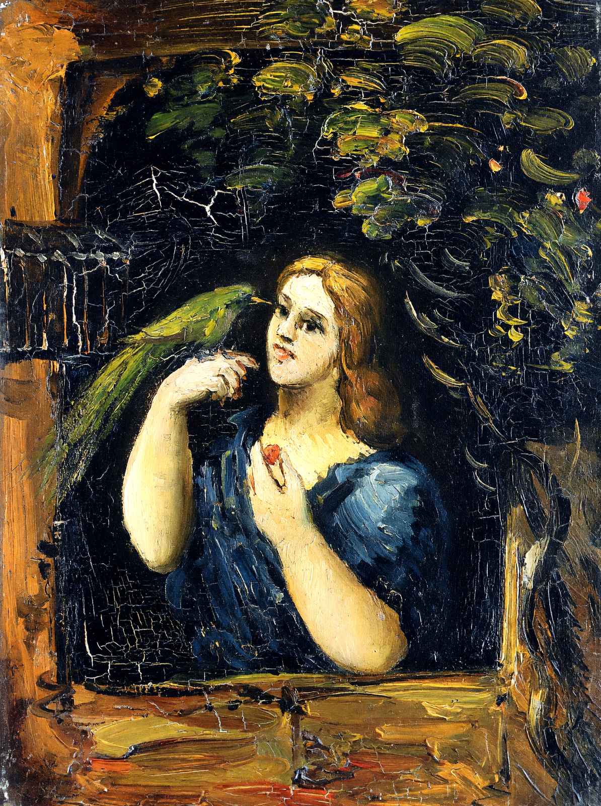 Woman with Parrot Fine Art Print 1864 Painting by Paul Cezanne (6 Sizes)