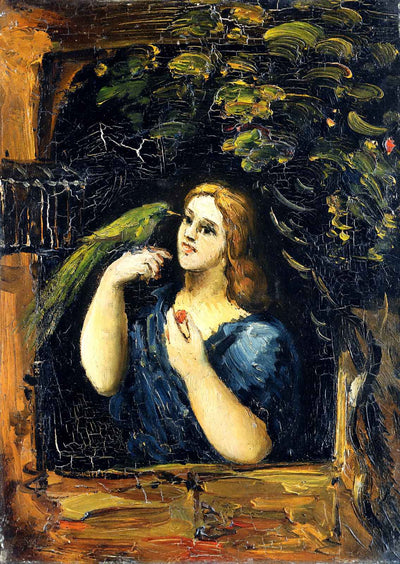 Woman with Parrot Fine Art Print 1864 Painting by Paul Cezanne (6 Sizes)