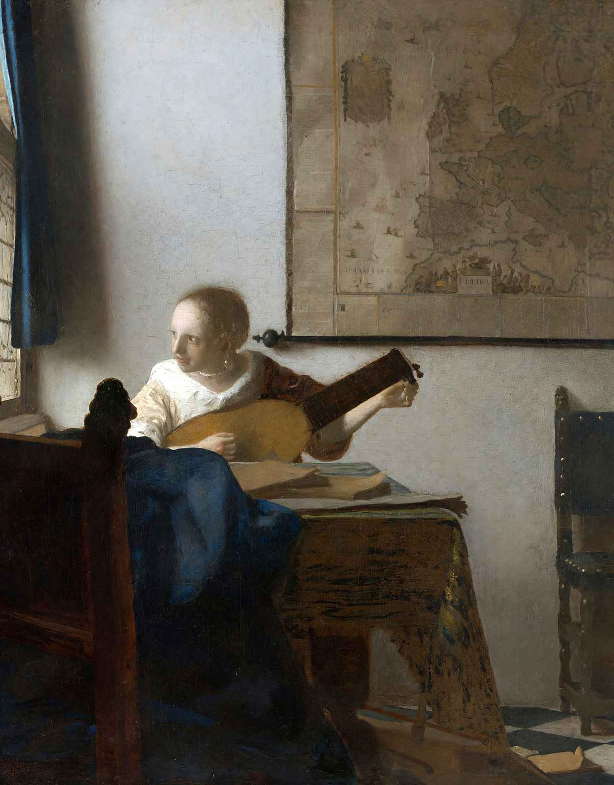 Woman with a Lute Art Print 1664 Painting by Johannes Vermeer (6 Sizes)