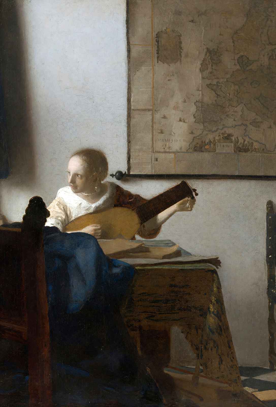 Woman with a Lute Art Print 1664 Painting by Johannes Vermeer (6 Sizes)