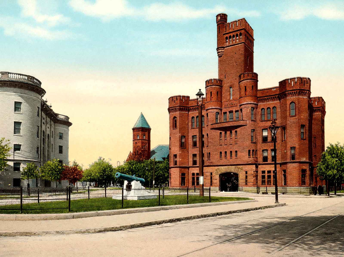 State Armory and Women's Club, Worcester, MA in 1908 Vintage Print (7 Sizes)