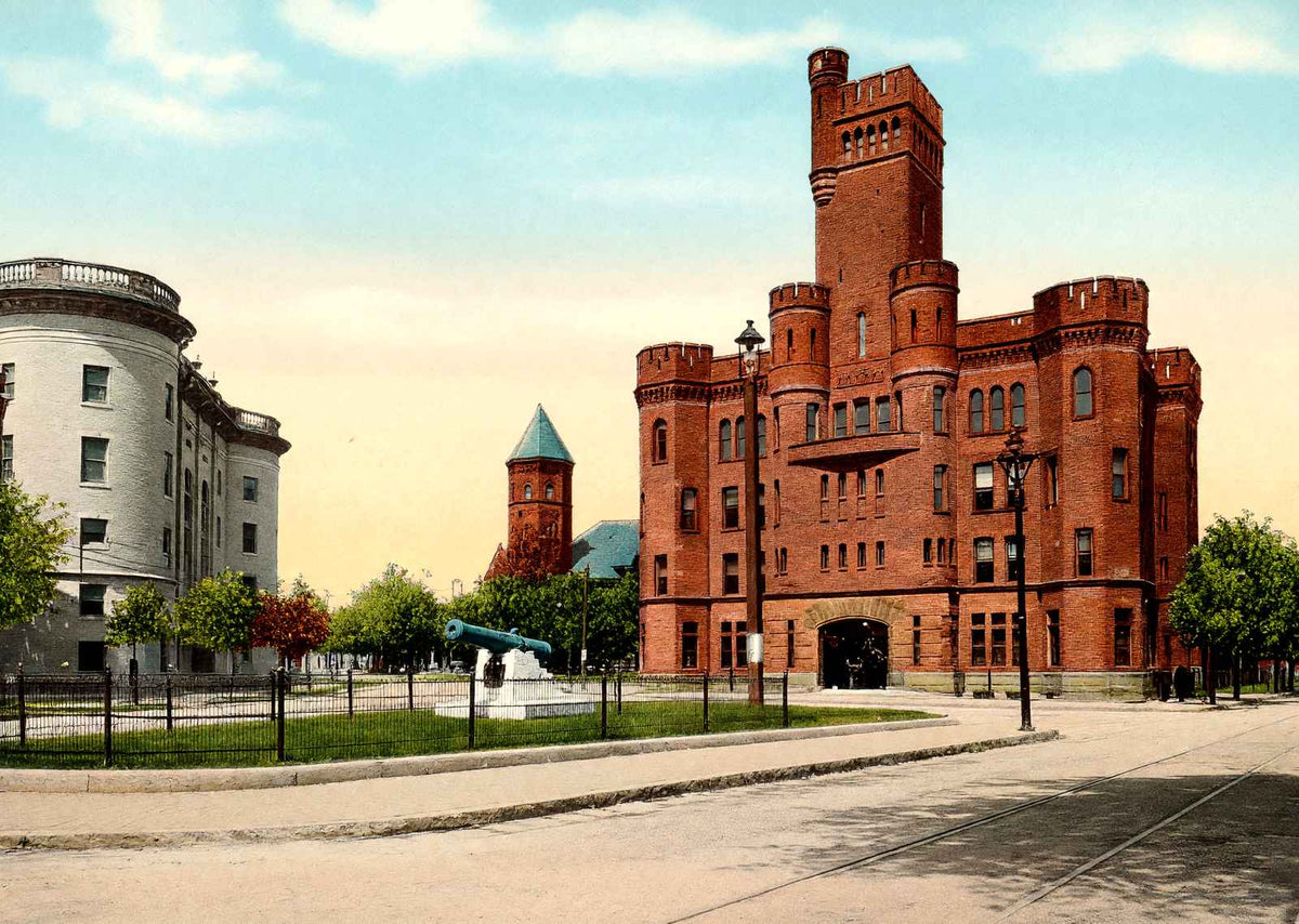 State Armory and Women's Club, Worcester, MA in 1908 Vintage Print (7 Sizes)