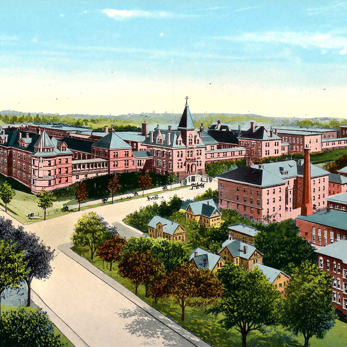 City Hospital, Worcester, Massachusetts in 1908 Vintage Print (7 Sizes)