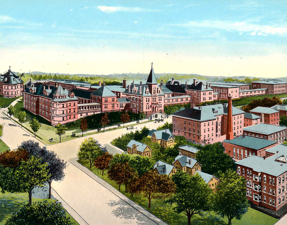 City Hospital, Worcester, Massachusetts in 1908 Vintage Print (7 Sizes)