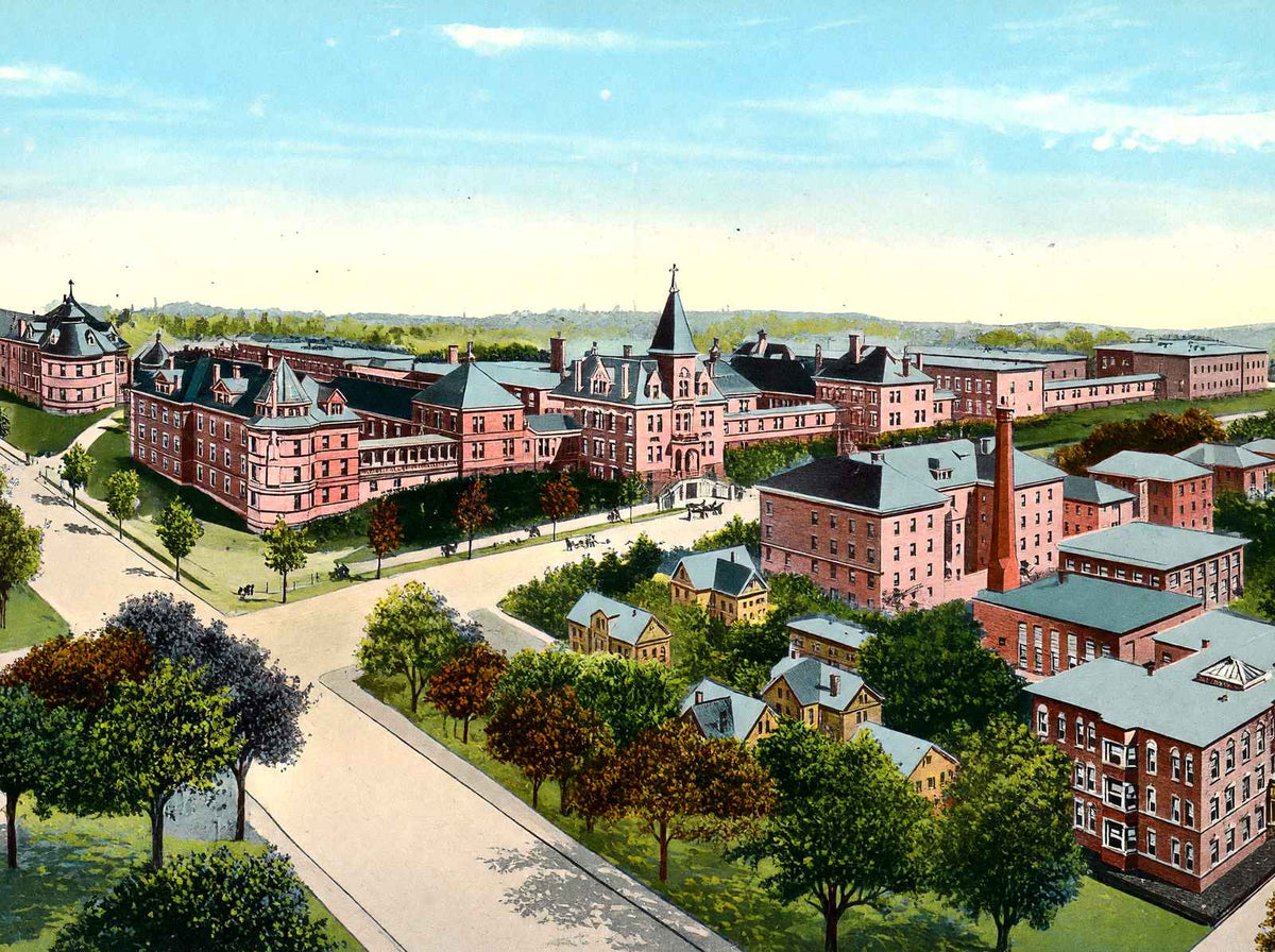 City Hospital, Worcester, Massachusetts in 1908 Vintage Print (7 Sizes)
