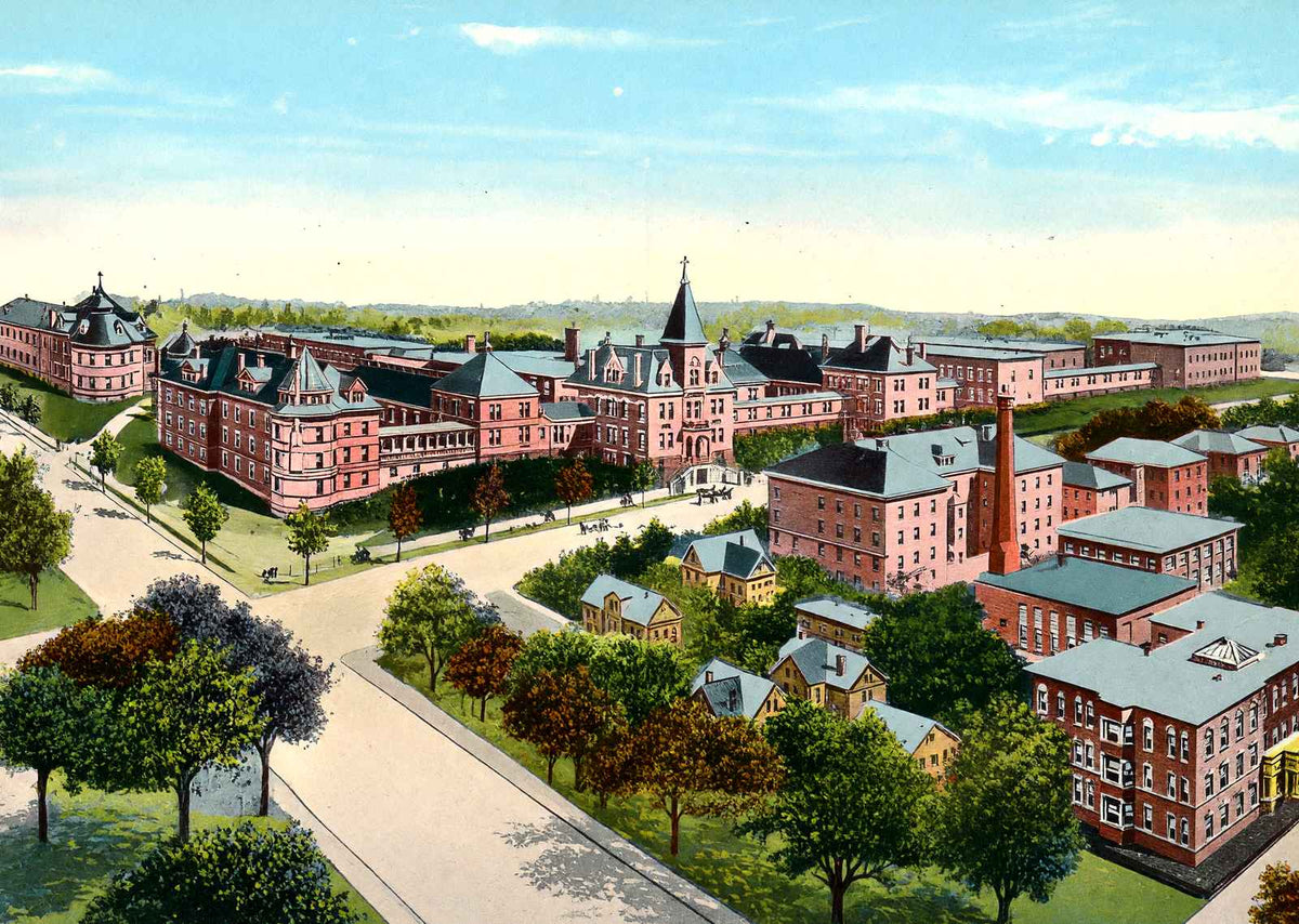 City Hospital, Worcester, Massachusetts in 1908 Vintage Print (7 Sizes)