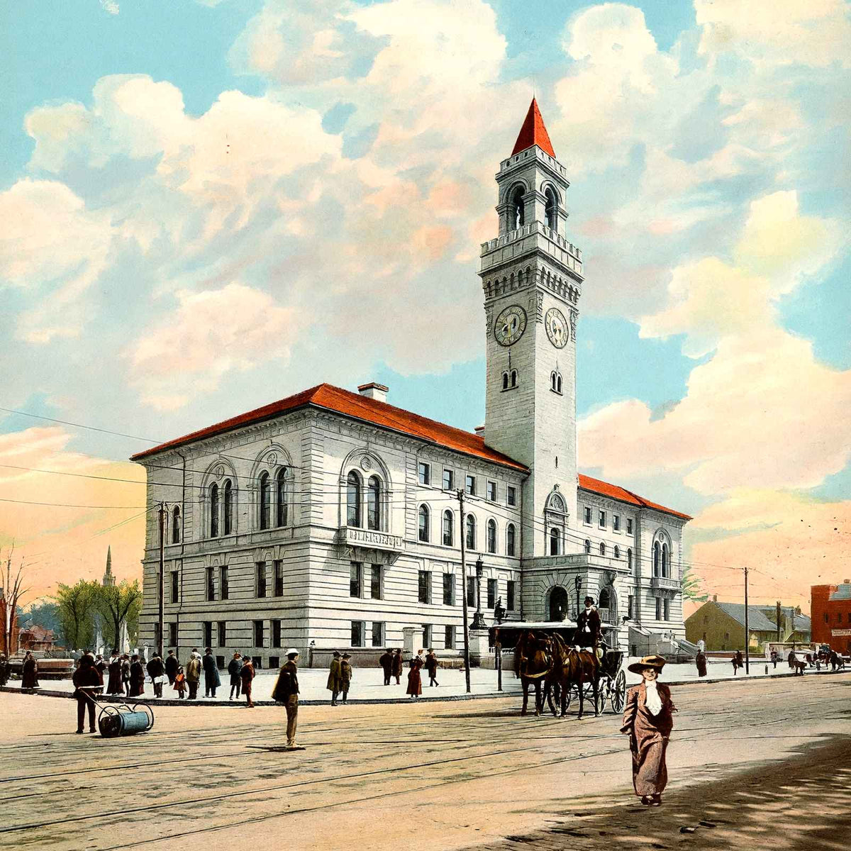 City Hall, Worcester, Massachusetts in 1904 Vintage Print (7 Sizes) - Enhanced