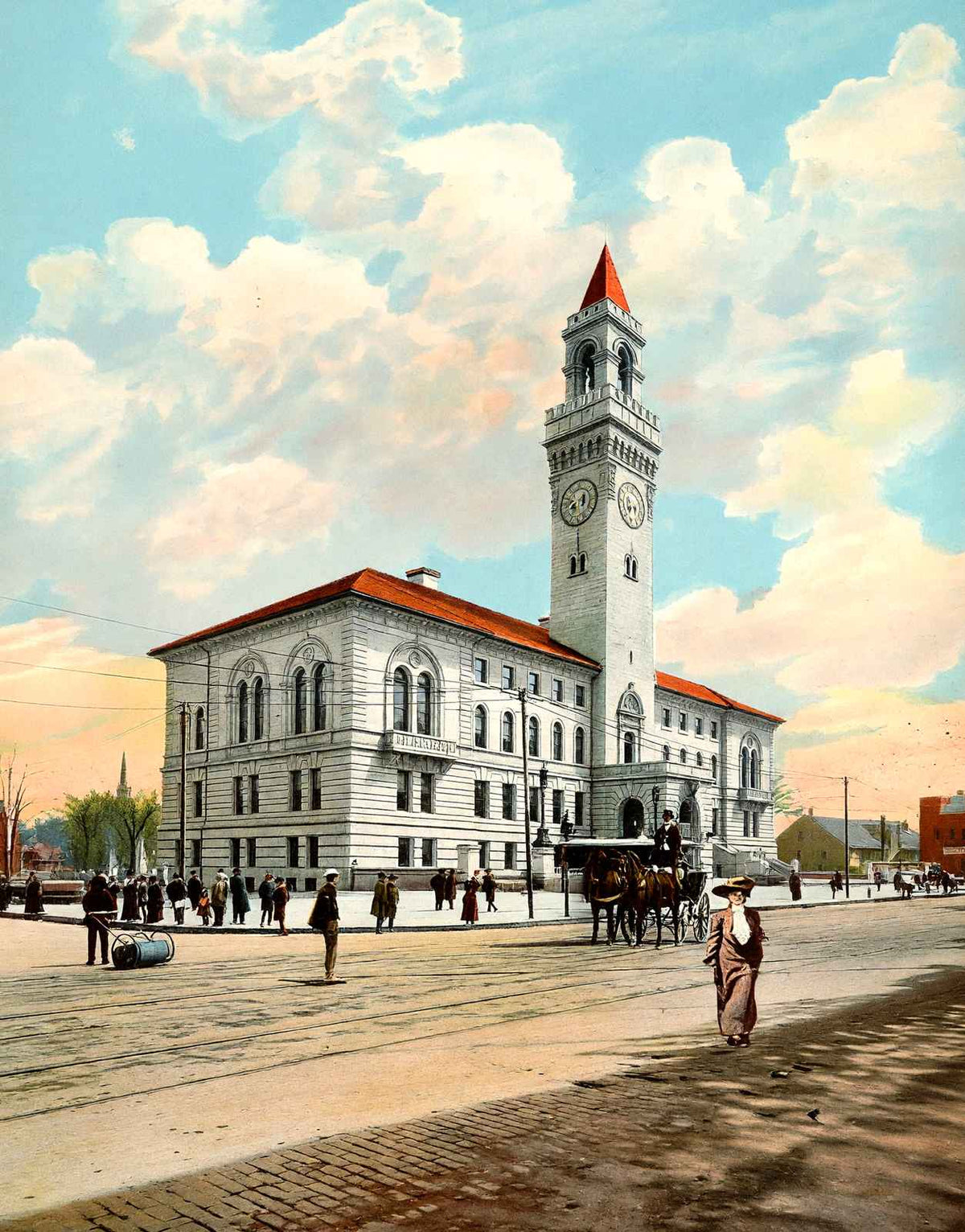City Hall, Worcester, Massachusetts in 1904 Vintage Print (7 Sizes) - Enhanced