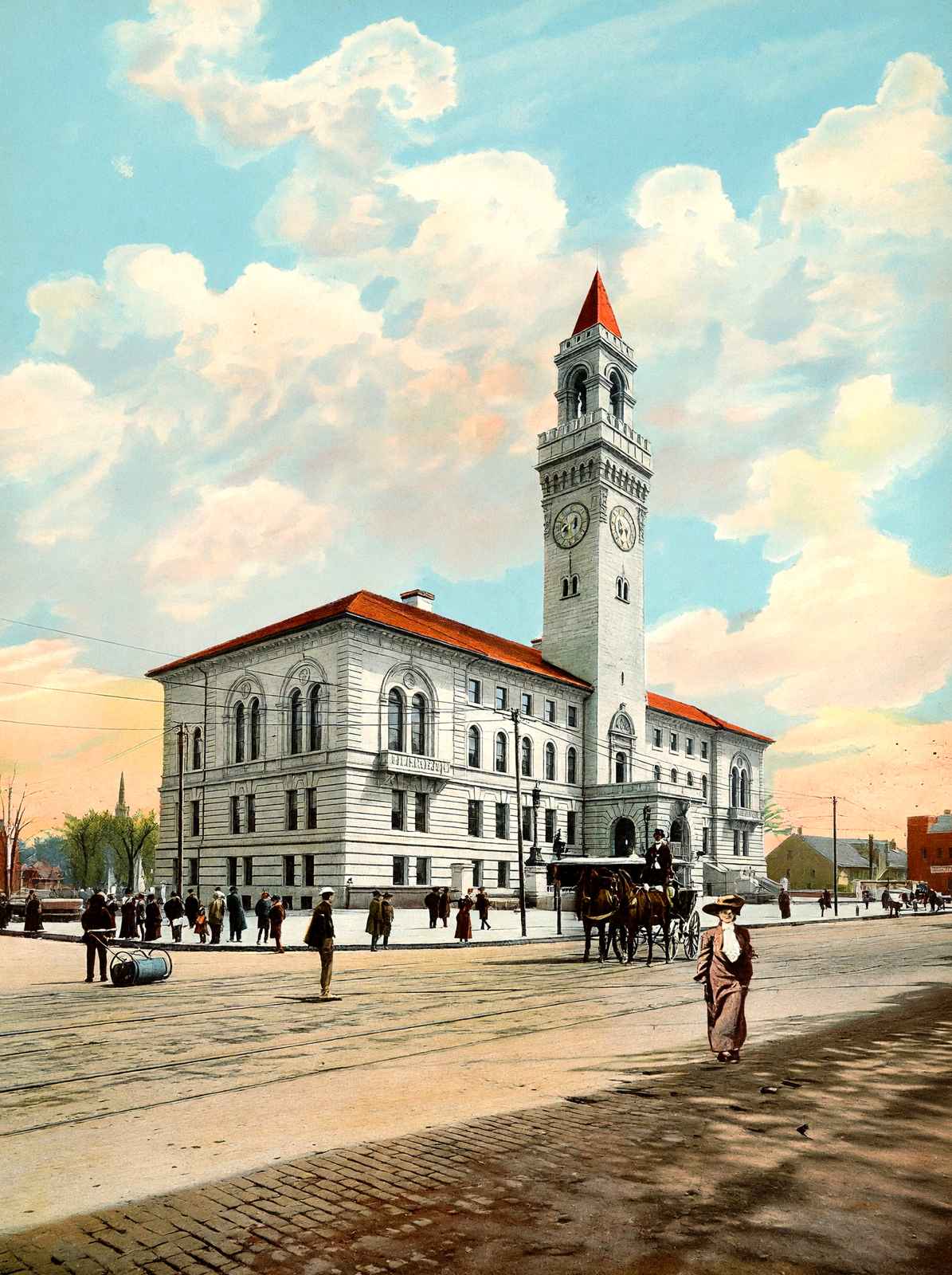 City Hall, Worcester, Massachusetts in 1904 Vintage Print (7 Sizes) - Enhanced