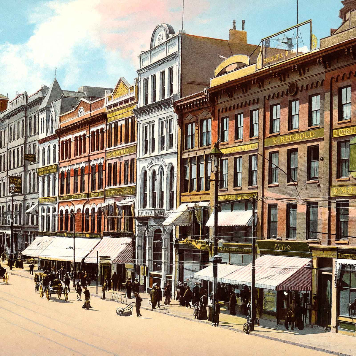 Main Street from Front Street, Worcester, MA in 1904 Vintage Print (7 Sizes)