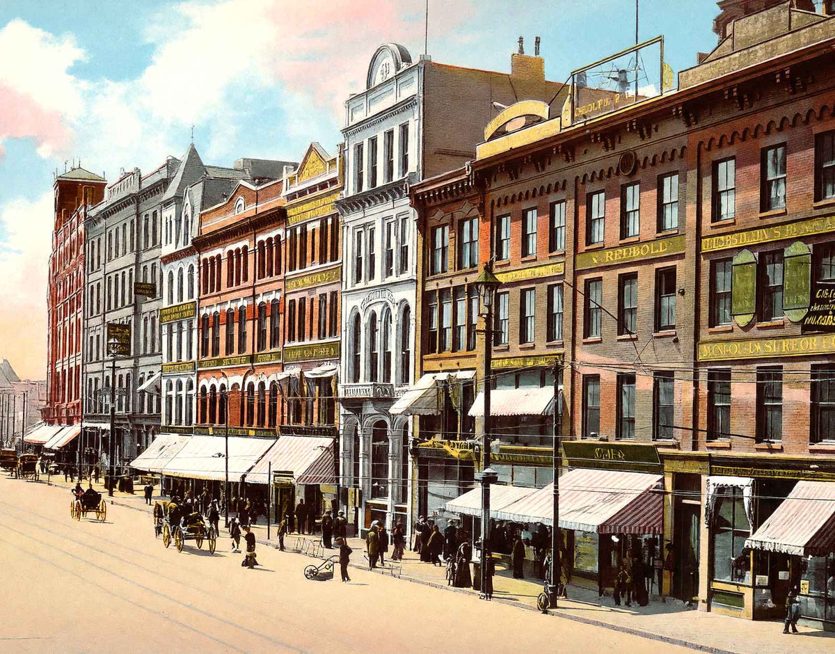 Main Street from Front Street, Worcester, MA in 1904 Vintage Print (7 Sizes)