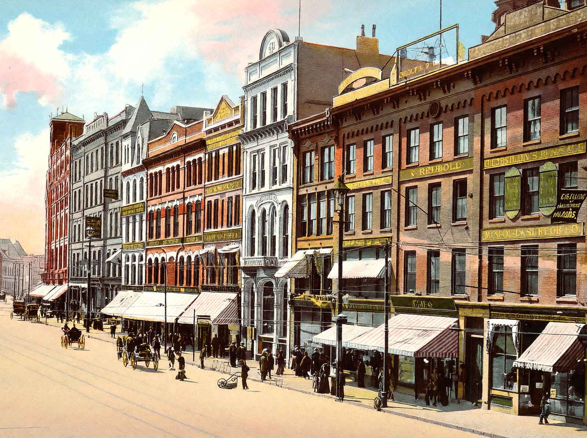 Main Street from Front Street, Worcester, MA in 1904 Vintage Print (7 Sizes)