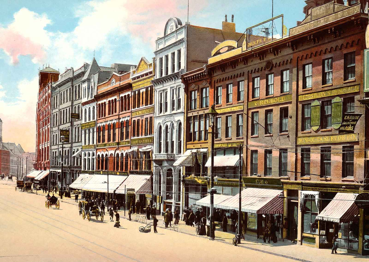 Main Street from Front Street, Worcester, MA in 1904 Vintage Print (7 Sizes)