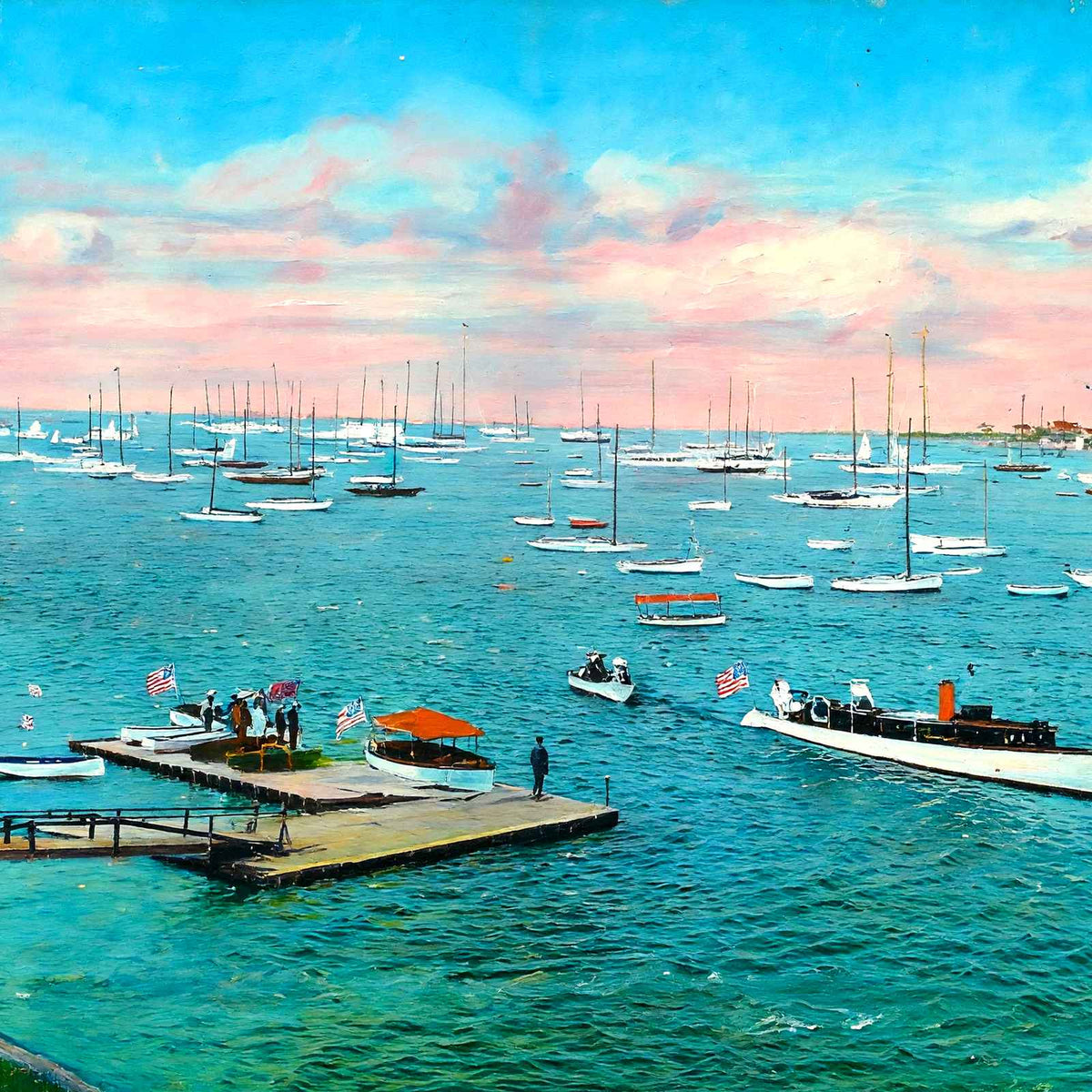 Yachting from the Rock-Mere Hotel Veranda, Marblehead, MA in 1908 Art Print
