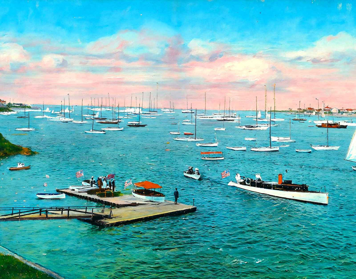 Yachting from the Rock-Mere Hotel Veranda, Marblehead, MA in 1908 Art Print