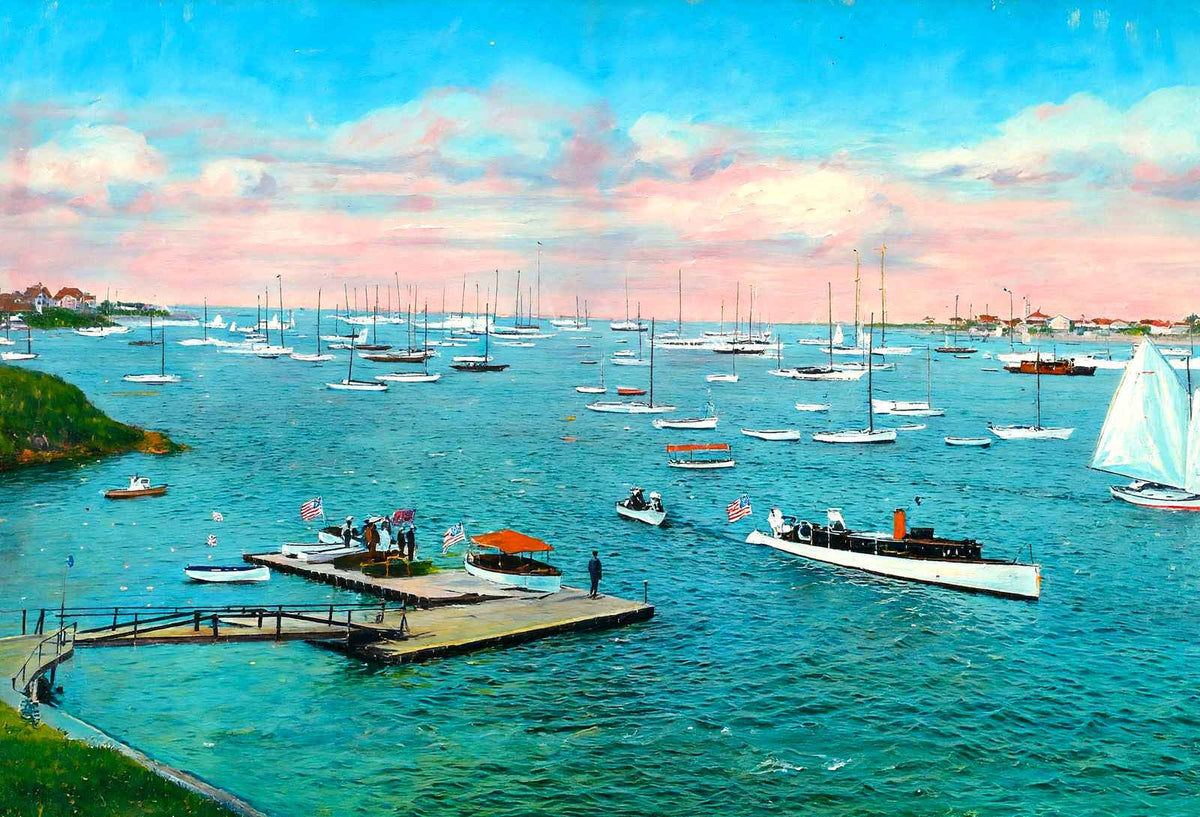 Yachting from the Rock-Mere Hotel Veranda, Marblehead, MA in 1908 Art Print
