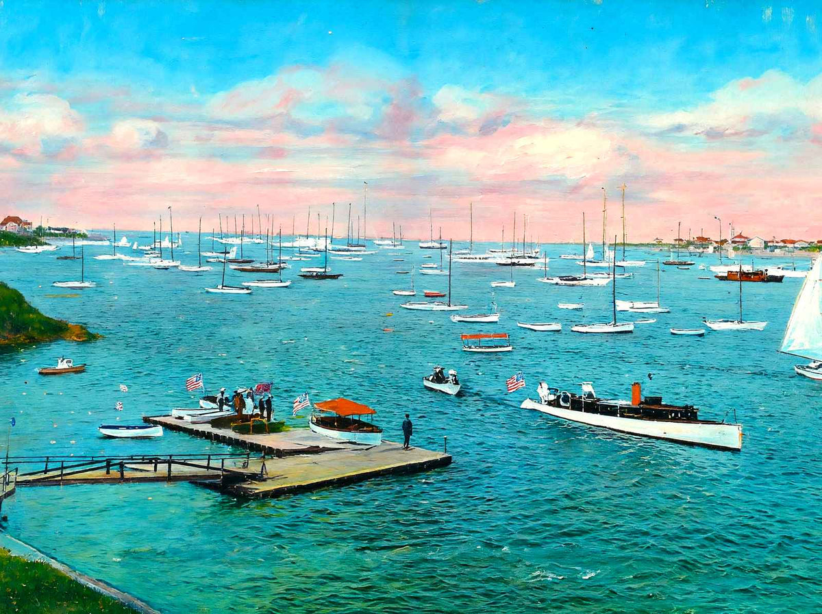 Yachting from the Rock-Mere Hotel Veranda, Marblehead, MA in 1908 Art Print