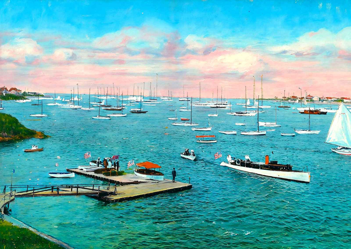 Yachting from the Rock-Mere Hotel Veranda, Marblehead, MA in 1908 Art Print
