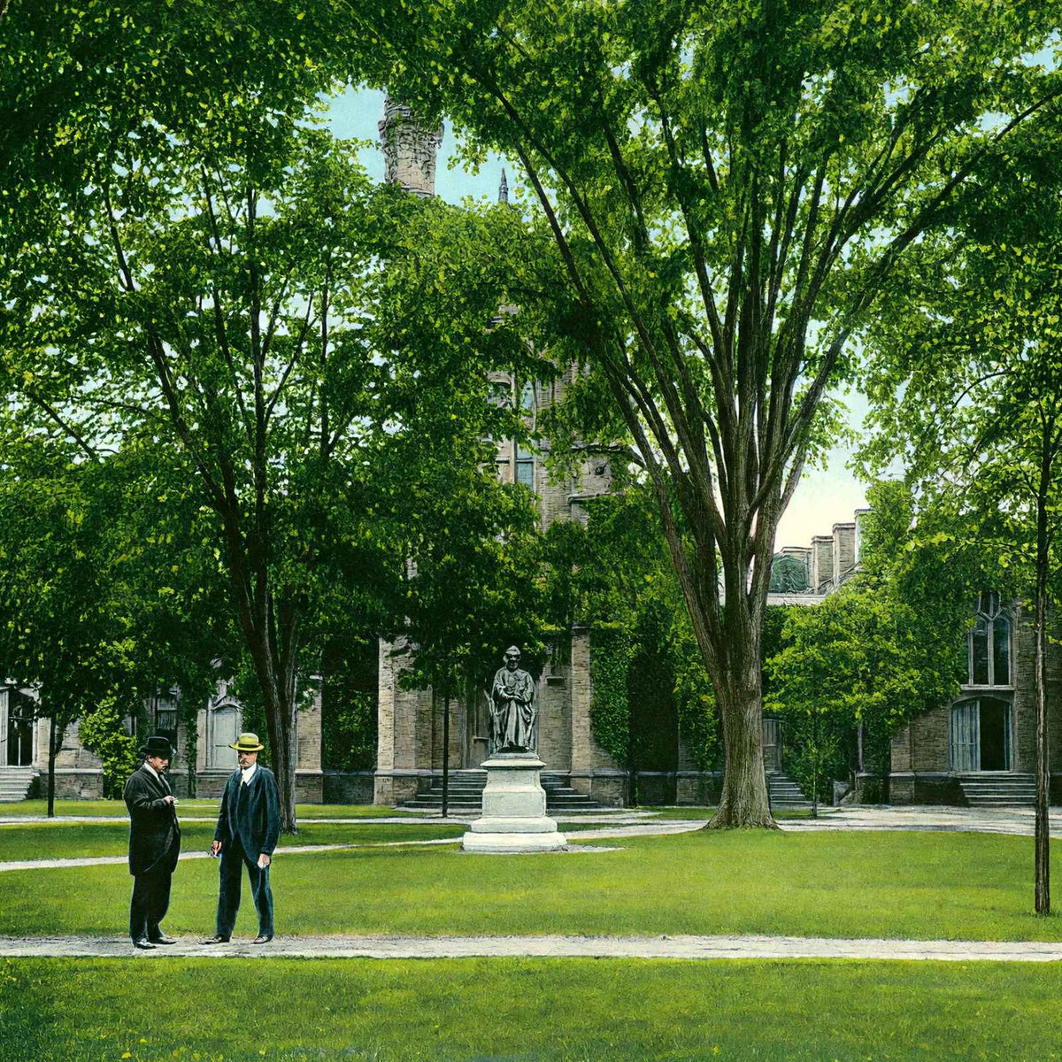 Yale University Old Library and Woolsey Statue in 1904 Vintage Print (7 Sizes)
