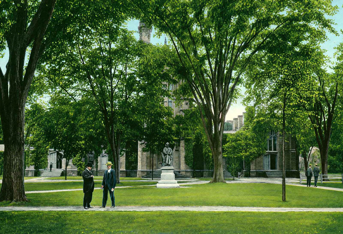 Yale University Old Library and Woolsey Statue in 1904 Vintage Print (7 Sizes)