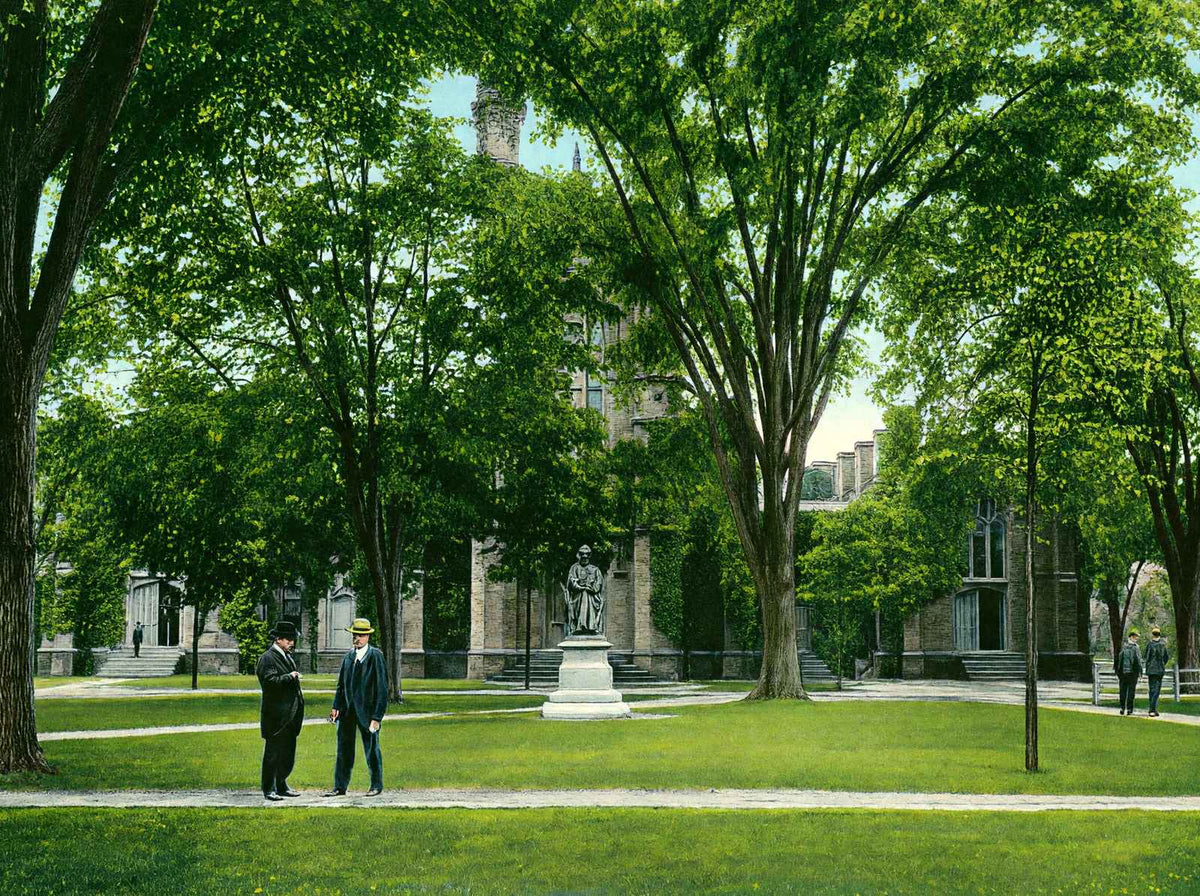 Yale University Old Library and Woolsey Statue in 1904 Vintage Print (7 Sizes)