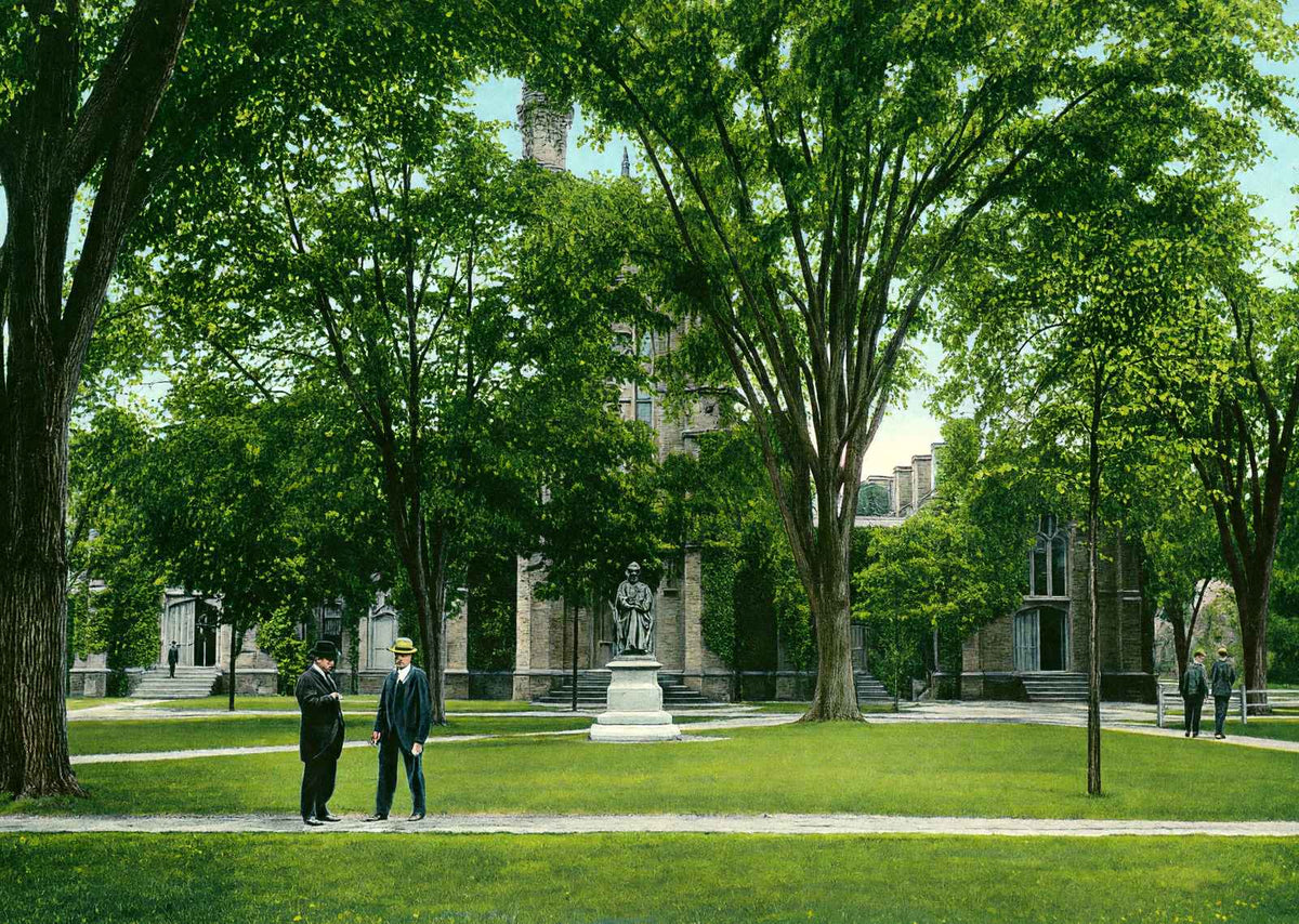 Yale University Old Library and Woolsey Statue in 1904 Vintage Print (7 Sizes)