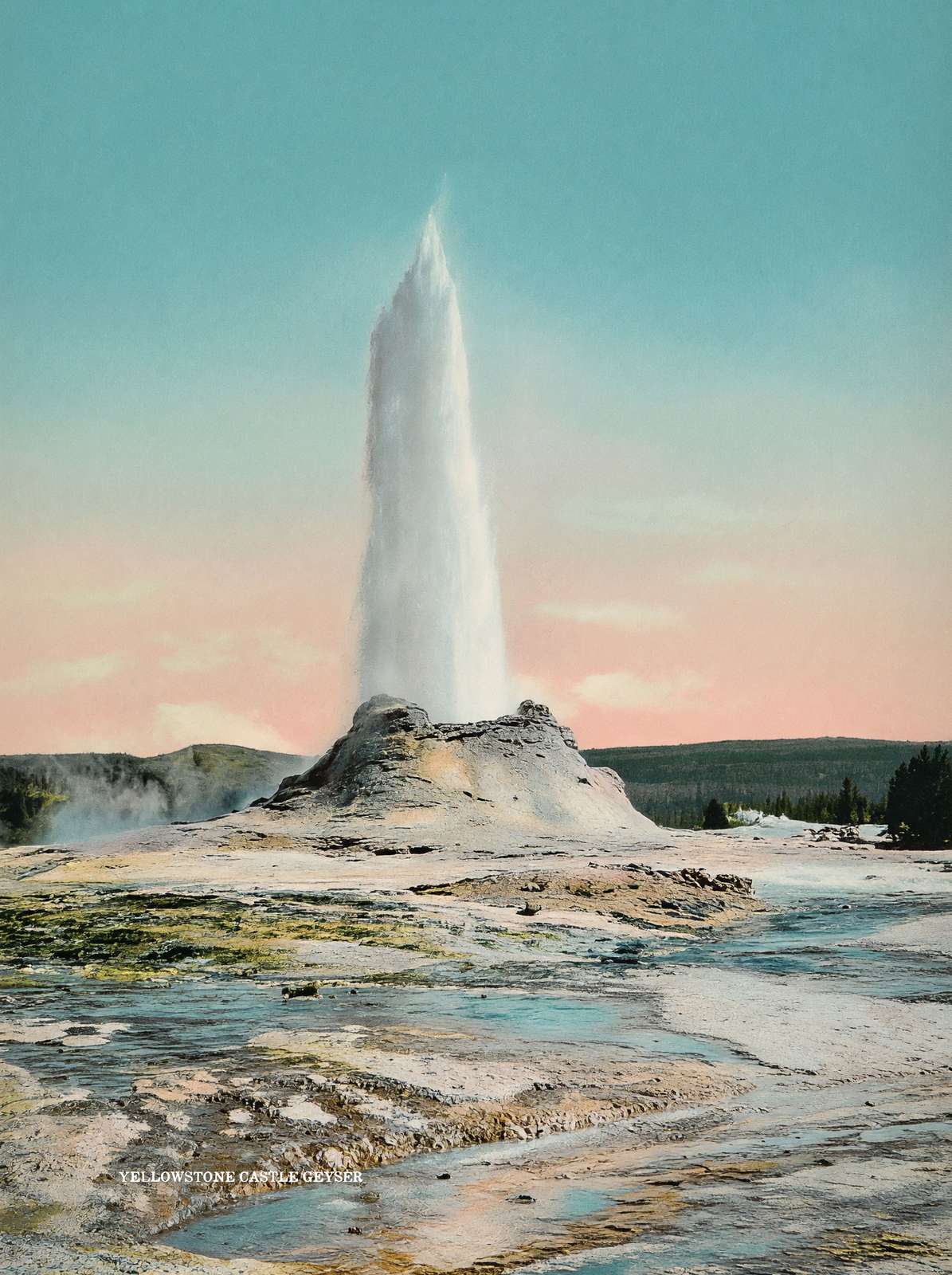 Yellowstone Castle Geyser in Action in 1907 Vintage Print (7 Sizes)