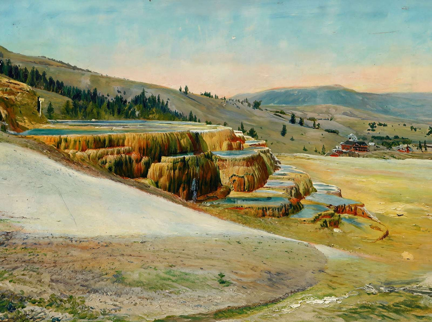 Yellowstone Minerva Terrace Mammoth Hot Springs in 1907 Art Print (7 Sizes)
