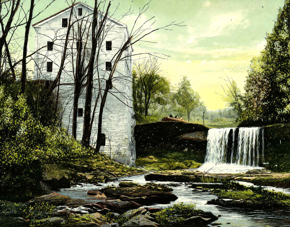 Youngstown Ohio Old Mill and Falls Mill Creek Park in 1907 Vintage Print