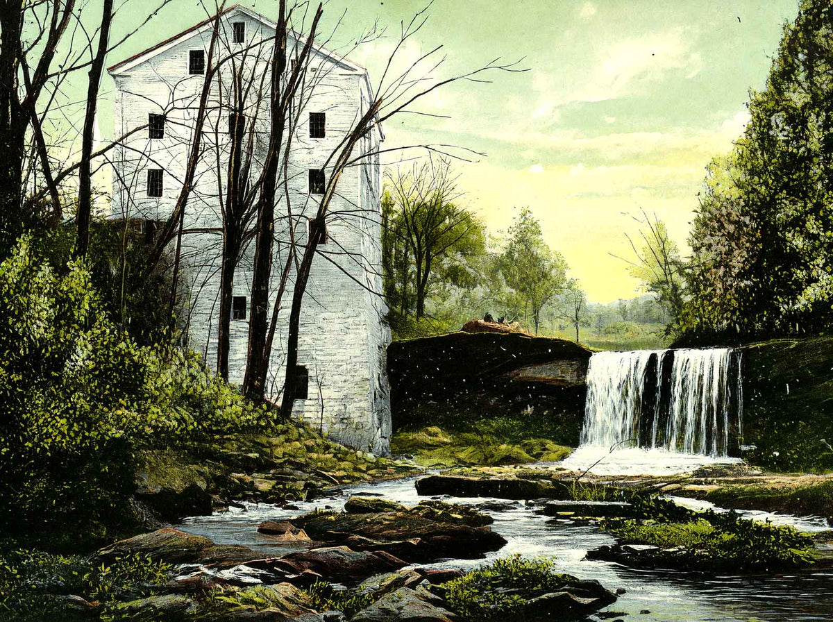 Youngstown Ohio Old Mill and Falls Mill Creek Park in 1907 Vintage Print