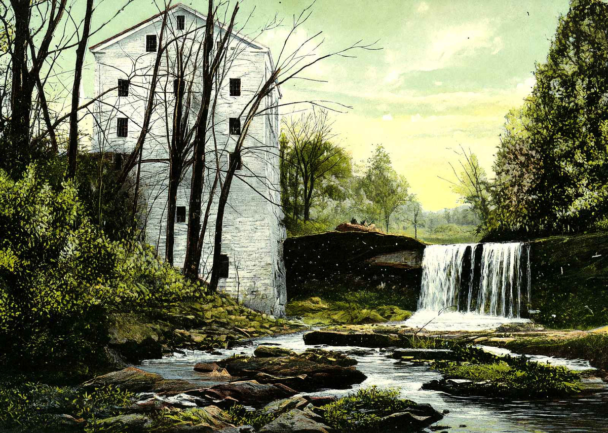 Youngstown Ohio Old Mill and Falls Mill Creek Park in 1907 Vintage Print