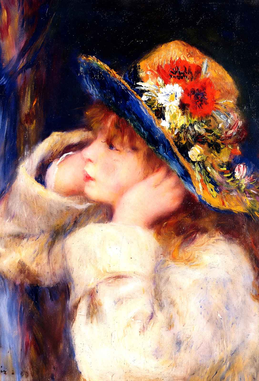 Young Girl in a Hat Decorated with Wildflowers 1880 Fine Art Print (6 Sizes)