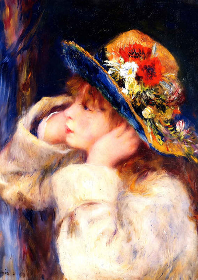 Young Girl in a Hat Decorated with Wildflowers 1880 Fine Art Print (6 Sizes)