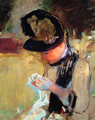 Young Woman Sewing in the Garden art print by Mary Cassatt (1886)