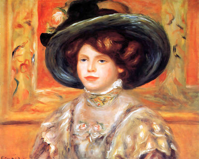 Young Woman in a Blue Hat Painting by Pierre-Auguste Renoir 8x10" Art Print