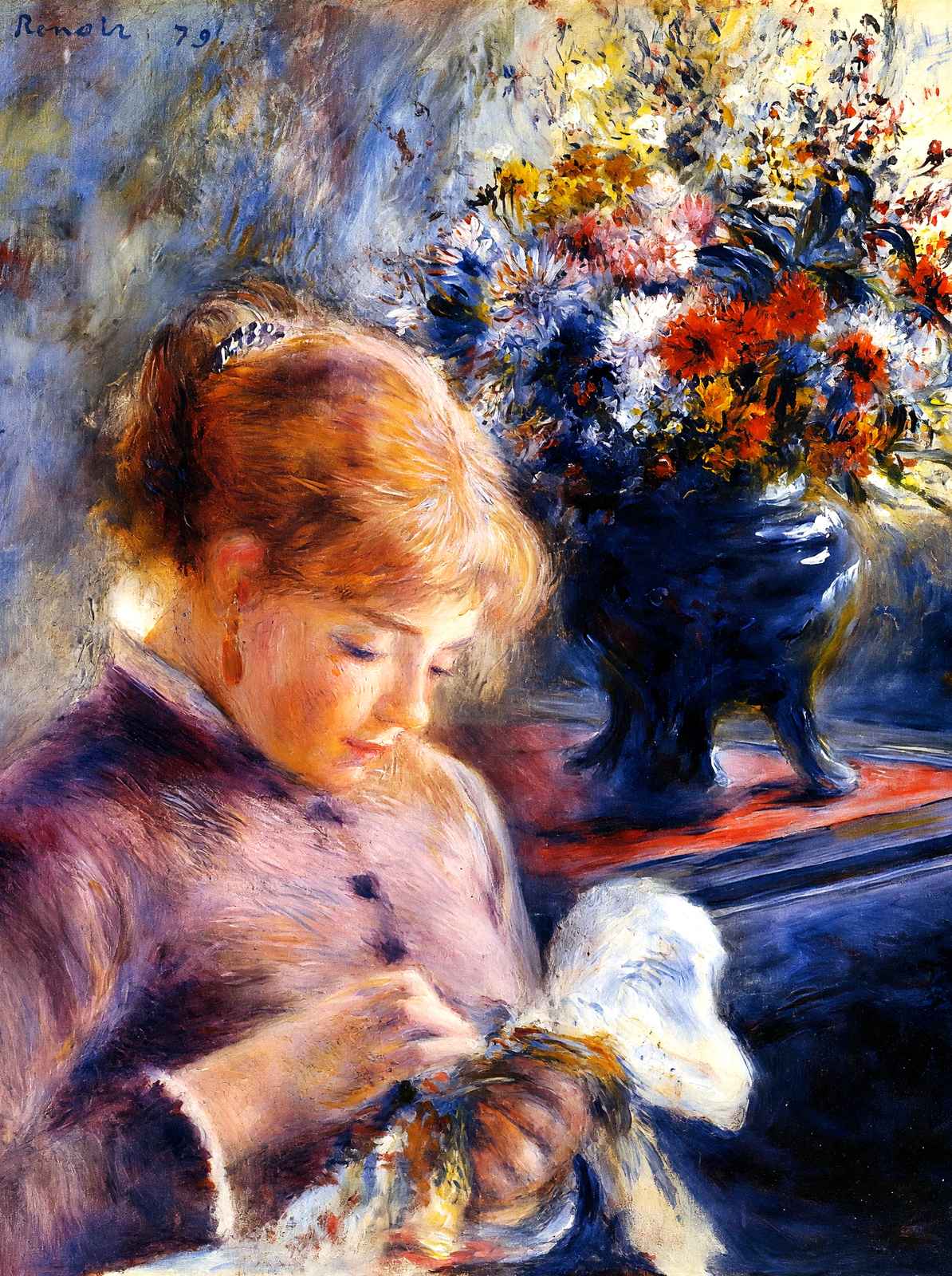 Young Woman Sewing 1879 Painting by Pierre-Auguste Renoir Art Print (6 Sizes)